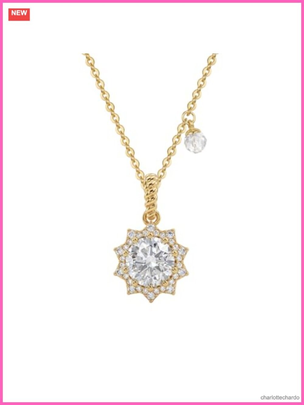 14K Gold Plated Cubic Zirconia Sun Pendant Necklace 17.7in Adjustable